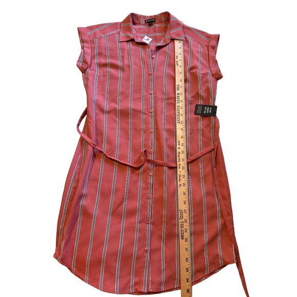 💖Express Women's Sleeveless Striped Button-Up Tunic Dress Size SP Salmon - Picture 5 of 6